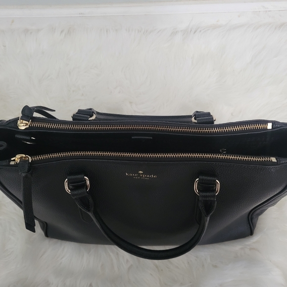 Kate Spade Black Leather Leighann Satchel / Tote Handbag (Mulberry Street) - Picture 3 of 14